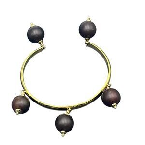 Kate Spade New York Second Nature Cuff Party Wood Brown Bead Gold Plat Bracelet